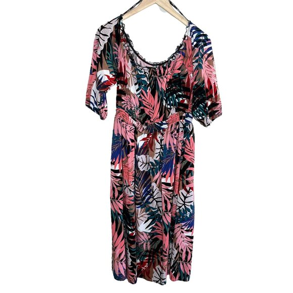 City Chic Womens Tropical Print Off Shoulder Mid-Length Dress Size 14 Ruffled - Picture 1 of 11